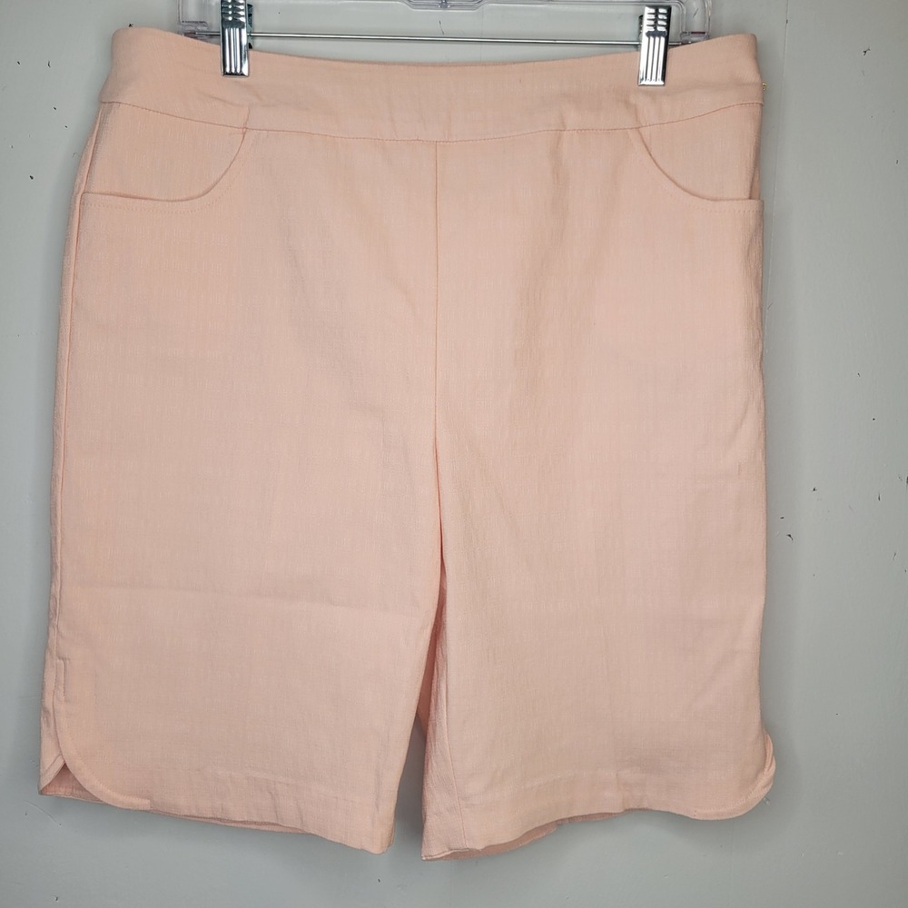 Jenna Rose Peach Textured High Rise Bermuda Shorts Womens 1X Side Slits Pockets